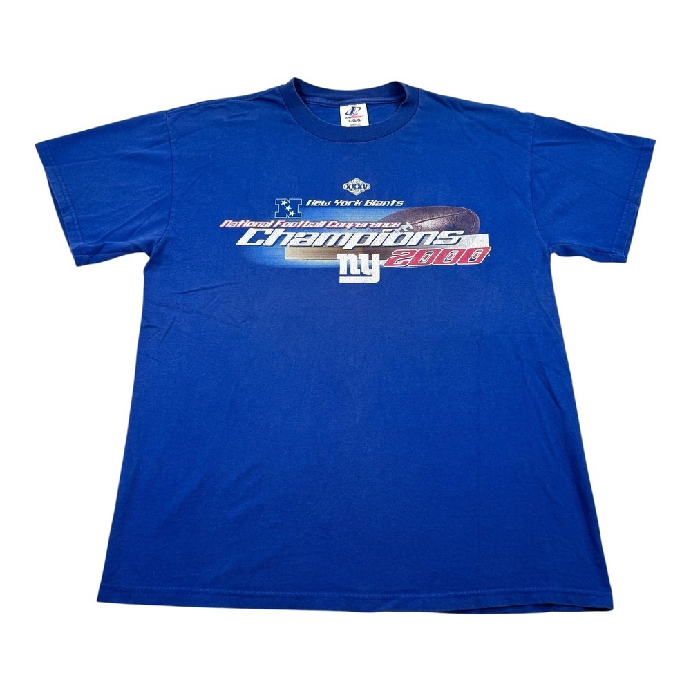 Vtg 2000 New York Giants Champions Shirt Mens Large Blue NFL Logo Athletic